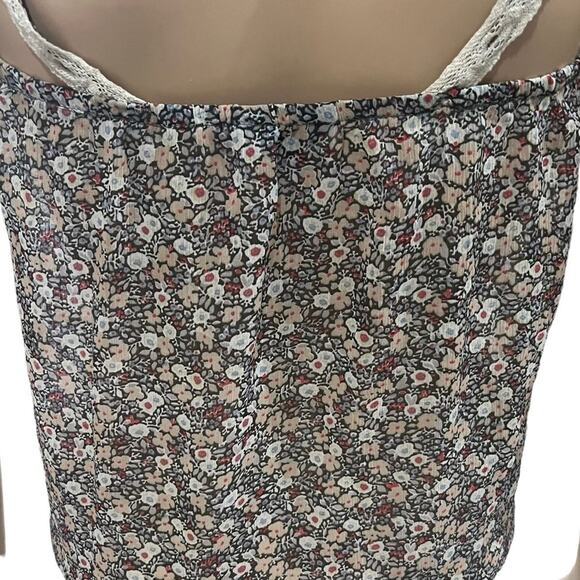 American Eagle Womens Semi Sheer Sleeveless Top Size S Floral Print & Lace - Picture 5 of 10